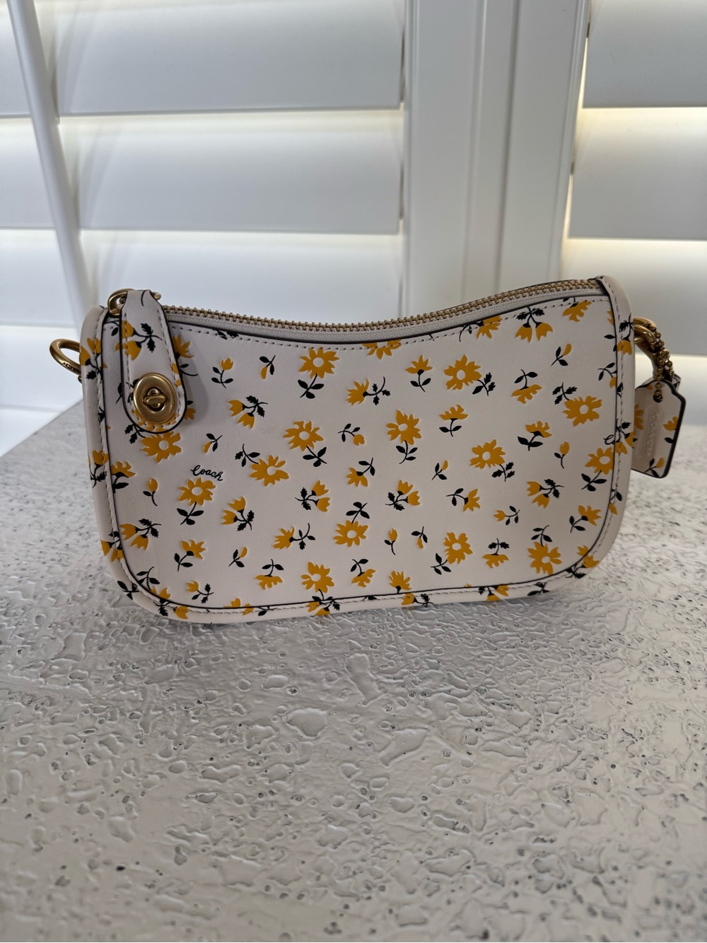 Coach Limited Edition Swinger White Floral Bag with Yellow Daisy Print